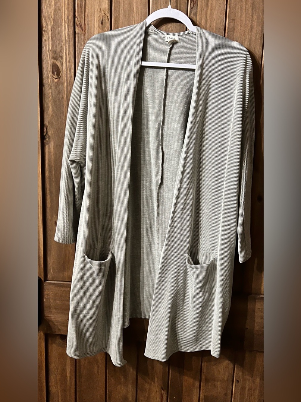 Light Green and beige Open-Front Women's Sweater Cardigan with Pockets